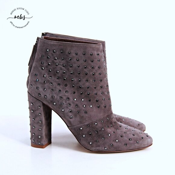 J. Crew Adele Suede Leather Studded Ankle Heel Boots Gray Women 8 - Picture 2 of 14